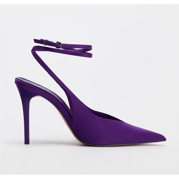 RARE!!! ZARA Strappy Satin Pointed Heels NWT 💜 - Picture 14 of 16